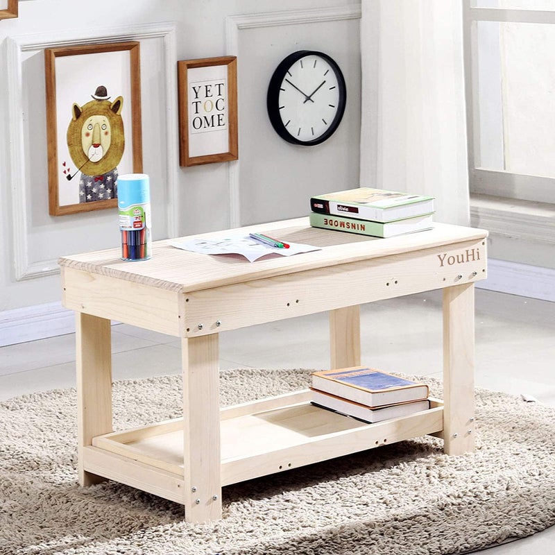 YouHi Kids Activity Table with Board and Storage for Bricks Activity Play Table (Wood Color) - Image 5