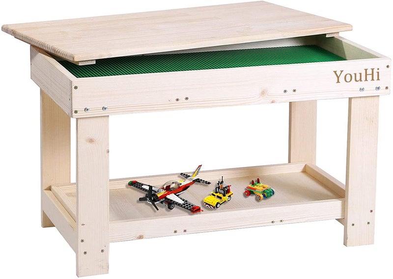 YouHi Kids Activity Table with Board and Storage for Bricks Activity Play Table (Wood Color) - Image 1