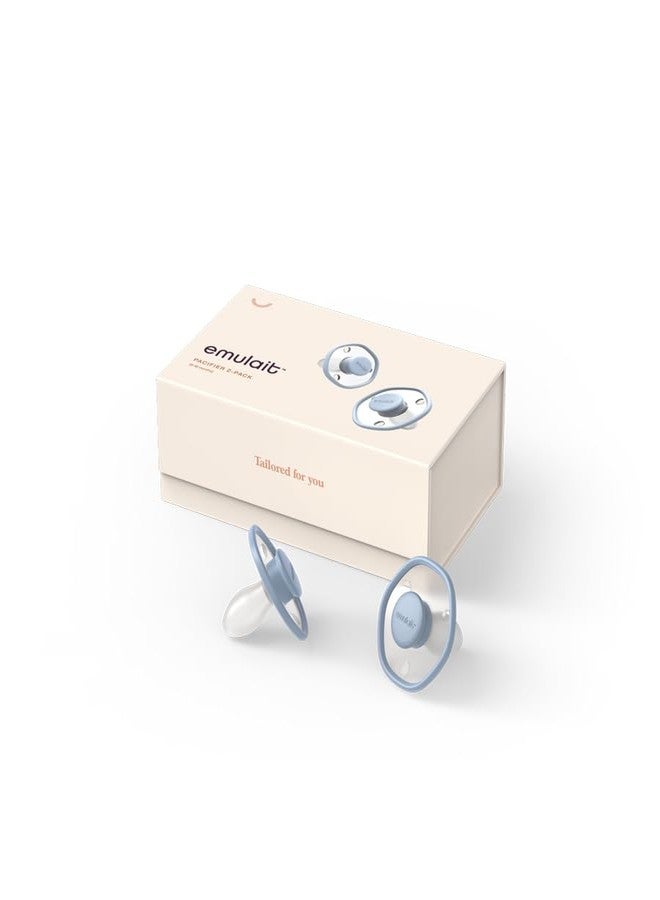 Emulait Baby Pacifier 2-Pack – Soft Silicone Newborn Pacifiers for Breastfed Babies, Orthodontic Shape, 0–6 Months, Blue - Image 2