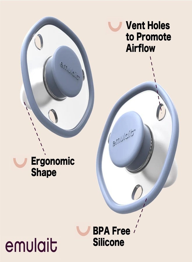 Emulait Baby Pacifier 2-Pack – Soft Silicone Newborn Pacifiers for Breastfed Babies, Orthodontic Shape, 0–6 Months, Blue - Image 3