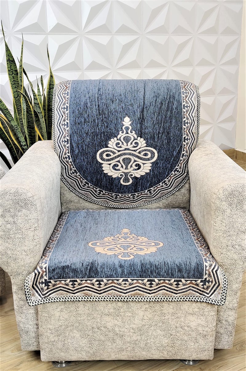 KREEVA Velvet Chenille Sofa Cover | for 5 Seater (3+1+1) Sofa | (Florida Grey_5, 6 Piece Set) | Sofa Slipcovers - Image 1