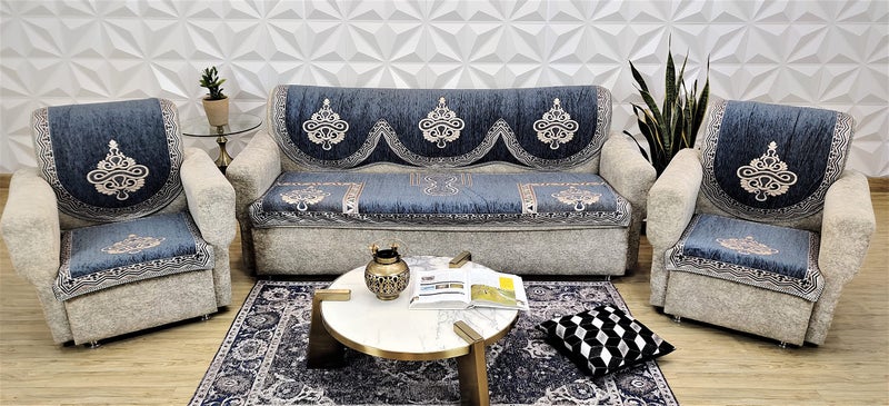 KREEVA Velvet Chenille Sofa Cover | for 5 Seater (3+1+1) Sofa | (Florida Grey_5, 6 Piece Set) | Sofa Slipcovers - Image 4