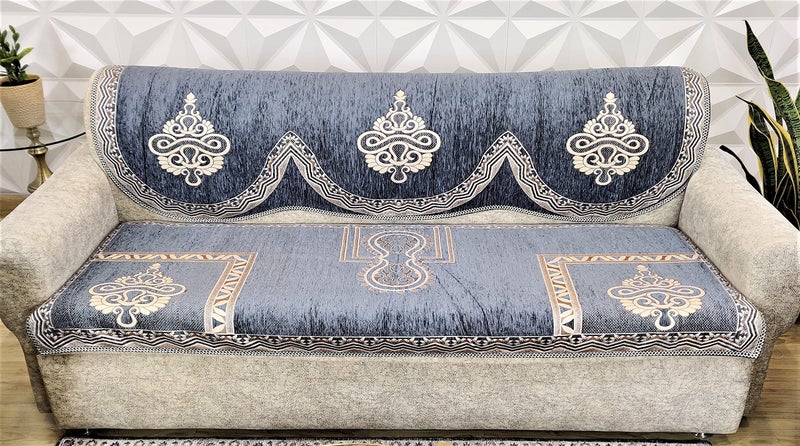 KREEVA Velvet Chenille Sofa Cover | for 5 Seater (3+1+1) Sofa | (Florida Grey_5, 6 Piece Set) | Sofa Slipcovers - Image 3