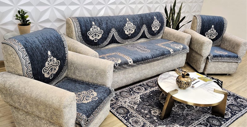 KREEVA Velvet Chenille Sofa Cover | for 5 Seater (3+1+1) Sofa | (Florida Grey_5, 6 Piece Set) | Sofa Slipcovers - Image 2