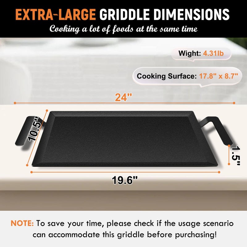 LTLUO Universal Large Carbon Steel Griddle for Outdoor Gas Grill, Induction, Gas/Electric Stove, and Oven, Double Burner Griddle with Thickened Heat-insulating Gloves, Pre-seasoned Nitride Coating Process - Image 2