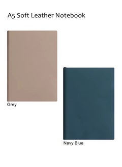 2 Pack A5 Soft Leather Notebook 120 Pages per Pack Grey and Navy Blue