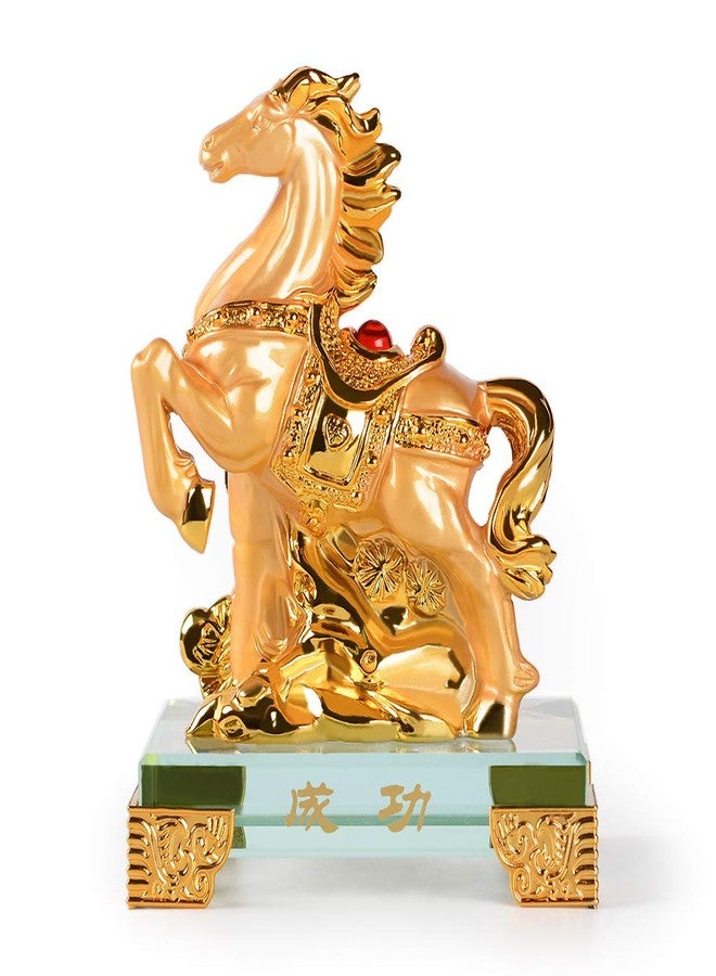 BRASSTAR PopTop Brass Golden Resin Feng Shui Statue Chinese Zodiac Animal Horse Home Office Table Top Decor Figurine Gift Collection PTZY118 - Image 1
