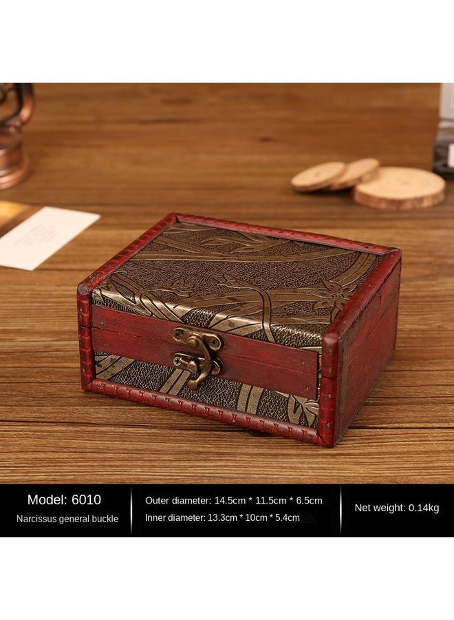 الأزرق جي دبليو صندوق مجوهرات صيني صندوق تخزين خشبي قديم مصنوع يدويًا - Image 1