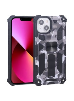 Generic Case Cover For iPhone 13 Camouflage Armor Kickstand TPU + PC Magnetic Phone Case Grey 