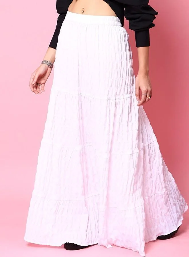 مرفوعة Women Flared Textured High Rise Maxi Skirt