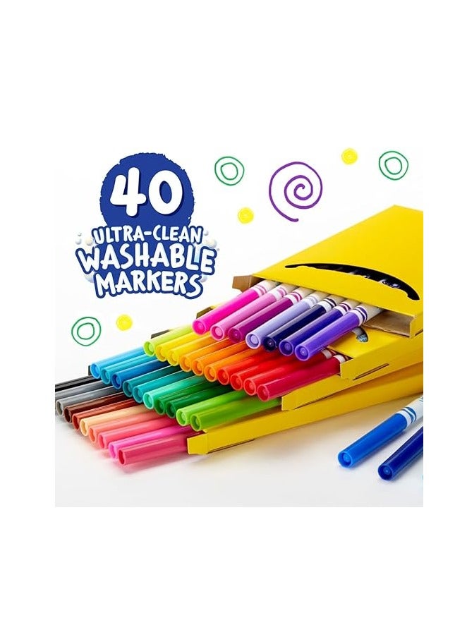 كرايولا أقلام ماركر قابلة للغسل من Crayola ألترا كلين – طقم 40 قلم خط رفيع للأطفال - Image 3