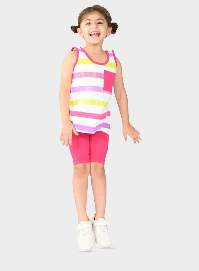 Bonkids Girl's Multicolour/Dark Pink 100% Cotton Printed Regular Fit Clothing Set - Image 1