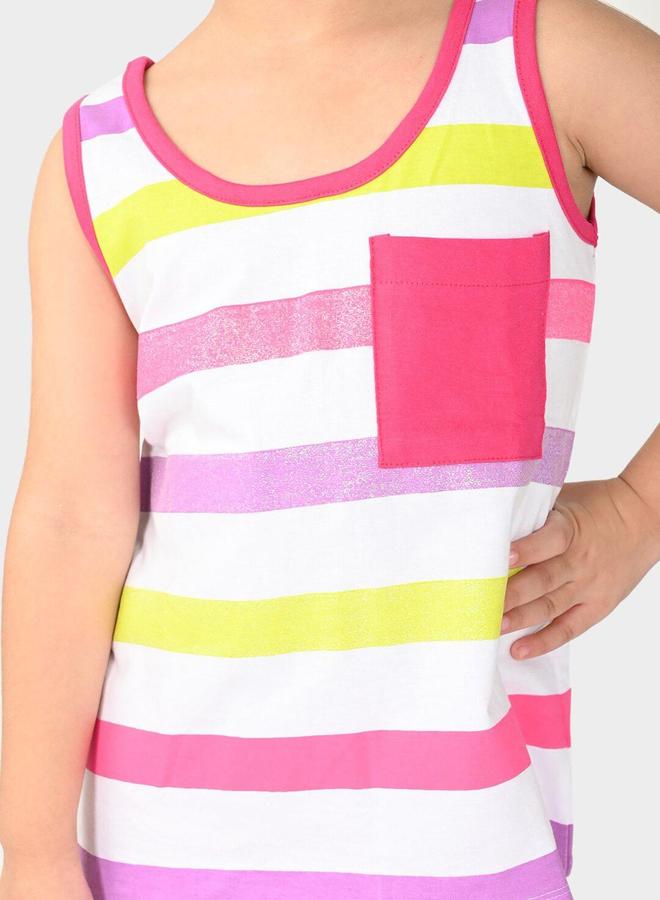 Bonkids Girl's Multicolour/Dark Pink 100% Cotton Printed Regular Fit Clothing Set - Image 2