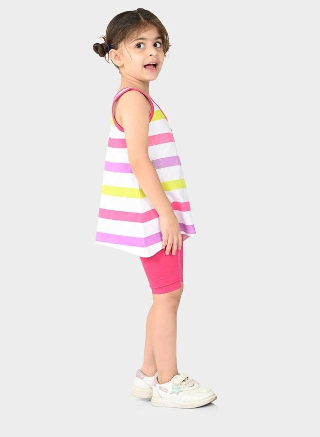 Bonkids Girl's Multicolour/Dark Pink 100% Cotton Printed Regular Fit Clothing Set - Image 3