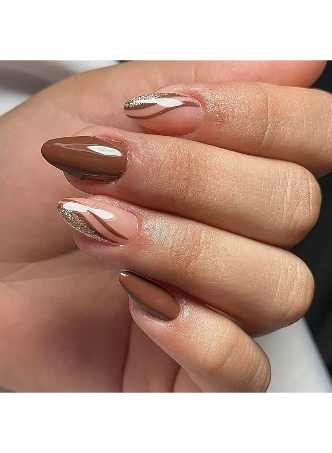 Goolsky Edgy Chic Coffee Irregular Line Glitter Drop-shaped Press-on Nails - Image 1