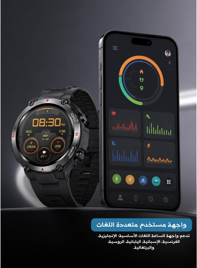 Aolon Tetra R2 Smartwatch – Military-Style Fitness Watch with Multi-Language Support & Rugged Design - Image 2