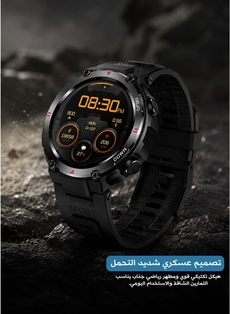 Aolon Tetra R2 Smartwatch – Military-Style Fitness Watch with Multi-Language Support & Rugged Design - Image 3