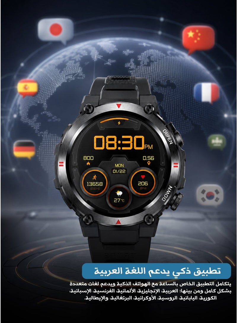 Aolon Tetra R2 Smartwatch – Military-Style Fitness Watch with Multi-Language Support & Rugged Design - Image 4