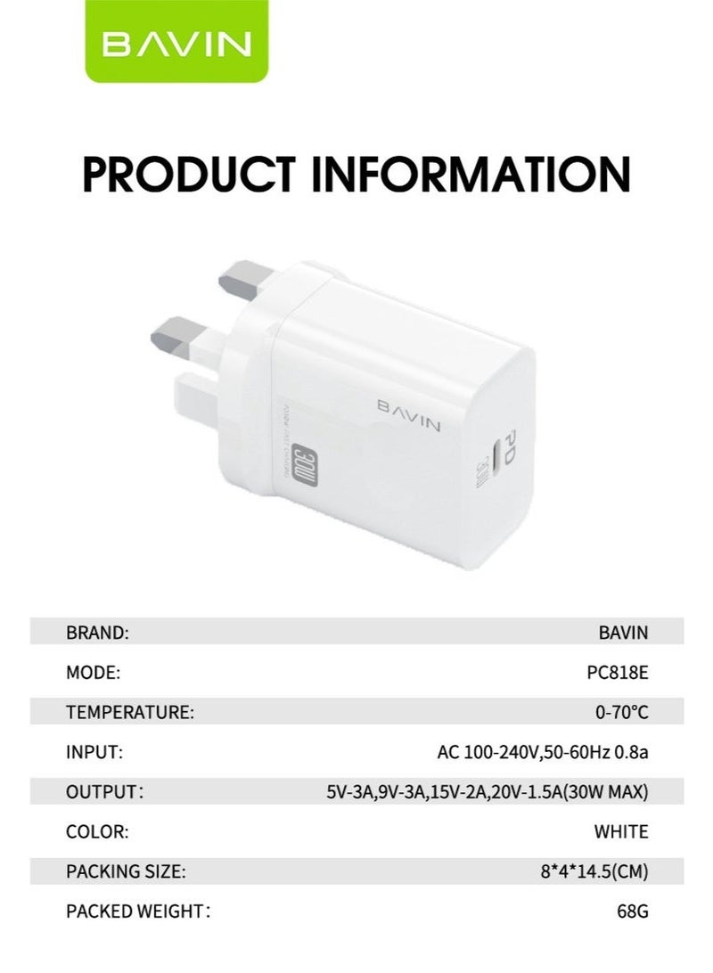 BAVIN PD30W Fast Charging Compatibility Apple iPhone WHITE - Image 3