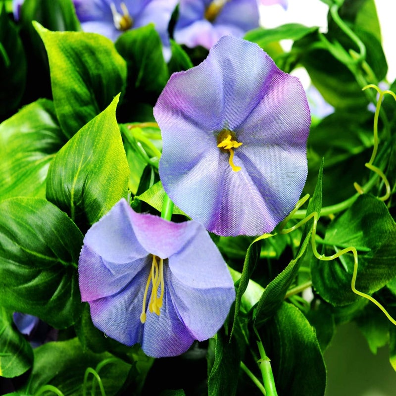AirSun Artificial Morning Glory Flower Vines, 2pcs 15Feet Hanging Plants Silk Garland Fake Green Plant Home Garden Wall Fence Indoor Outdoor Wedding Birthday Decor (Purple Blue) - Image 3