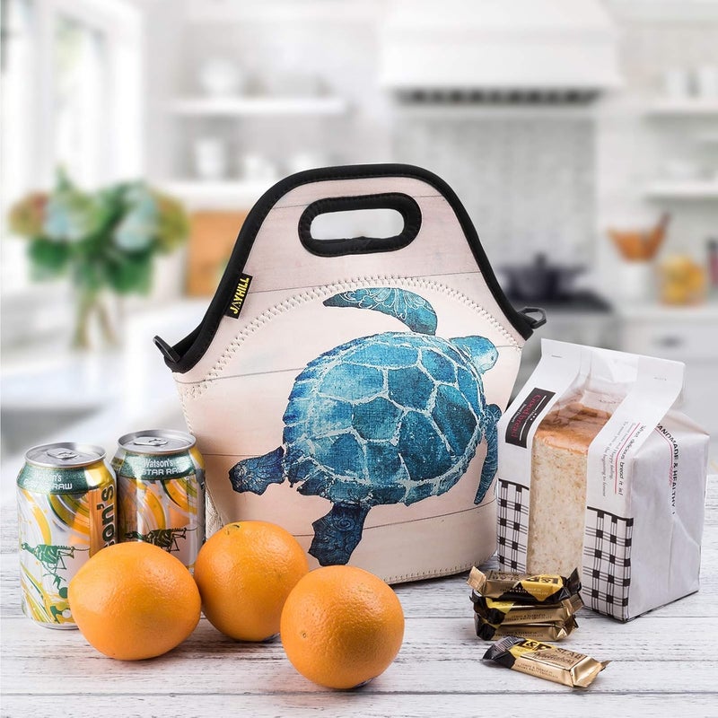 JOYHILL Neoprene, Blue Turtle Bags for Women Kids Girls Men Teen Boys, Insulated Waterproof Lunch Tote Box for Work School Travel and Picnic - Image 2
