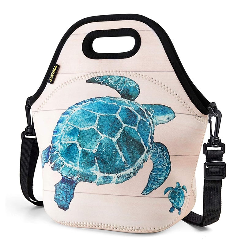 JOYHILL Neoprene, Blue Turtle Bags for Women Kids Girls Men Teen Boys, Insulated Waterproof Lunch Tote Box for Work School Travel and Picnic - Image 1