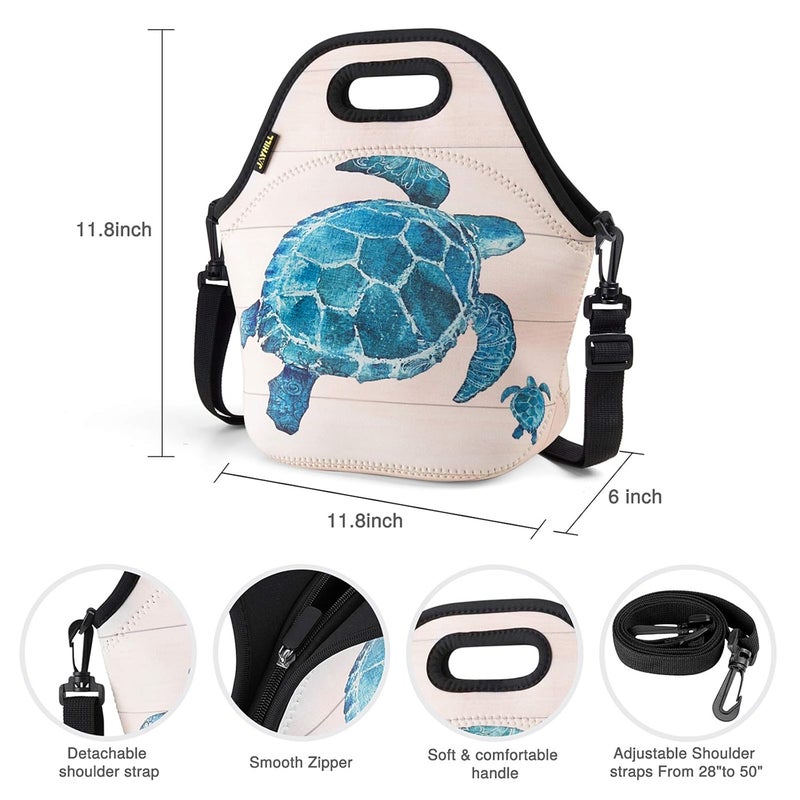 JOYHILL Neoprene, Blue Turtle Bags for Women Kids Girls Men Teen Boys, Insulated Waterproof Lunch Tote Box for Work School Travel and Picnic - Image 3