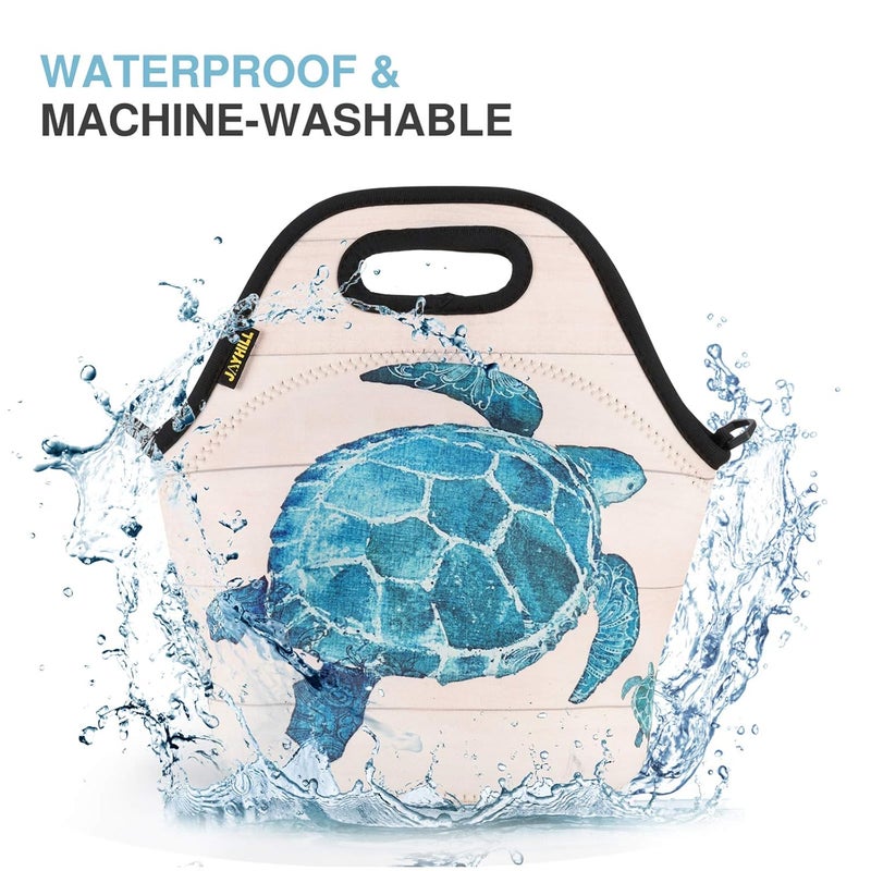 JOYHILL Neoprene, Blue Turtle Bags for Women Kids Girls Men Teen Boys, Insulated Waterproof Lunch Tote Box for Work School Travel and Picnic - Image 4