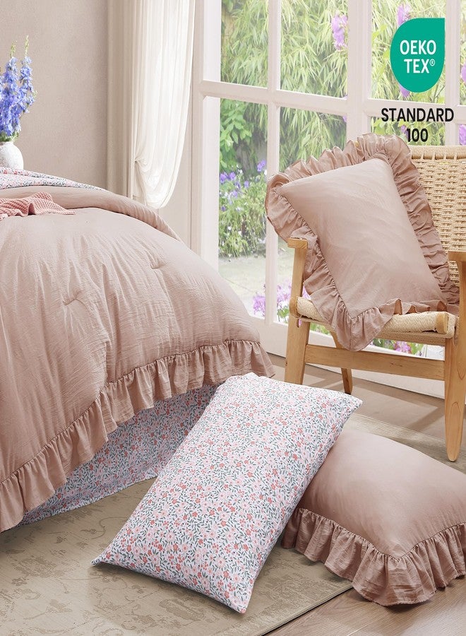 BLOOMHAVEN Queen Comforter Set - 7 Pieces Ruffle Pink Bedding Sets, Shabby Chic Farmhouse Bed in a Bag Queen with Ruffle Comforter, Floral Sheets, Pillowcases & Shams - Image 5
