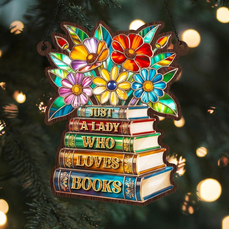Jesuspirit - Window Hanging Suncatcher – Crystal Clear Acrylic & Wood Sun Catcher for Home Decor, for Women (Just A Lady Who Loves Books, 6 Inches) - Image 5