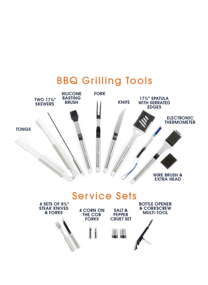 BASURRAH 33 Piece BBQ Tool Set Professional Stainless Steel BBQ Tool Set Includes Flat Spatula, Knives, Forks, Tongs and Many Other BBQ Accessories  - Image 3
