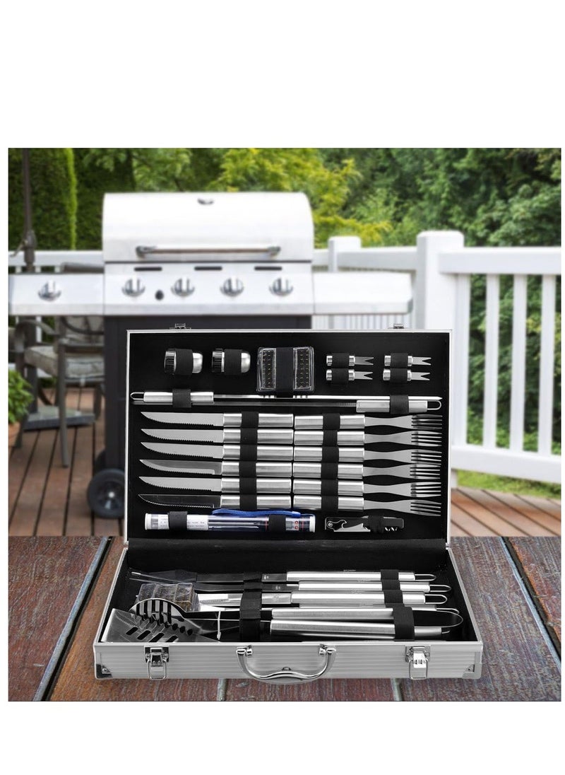 BASURRAH 33 Piece BBQ Tool Set Professional Stainless Steel BBQ Tool Set Includes Flat Spatula, Knives, Forks, Tongs and Many Other BBQ Accessories  - Image 2