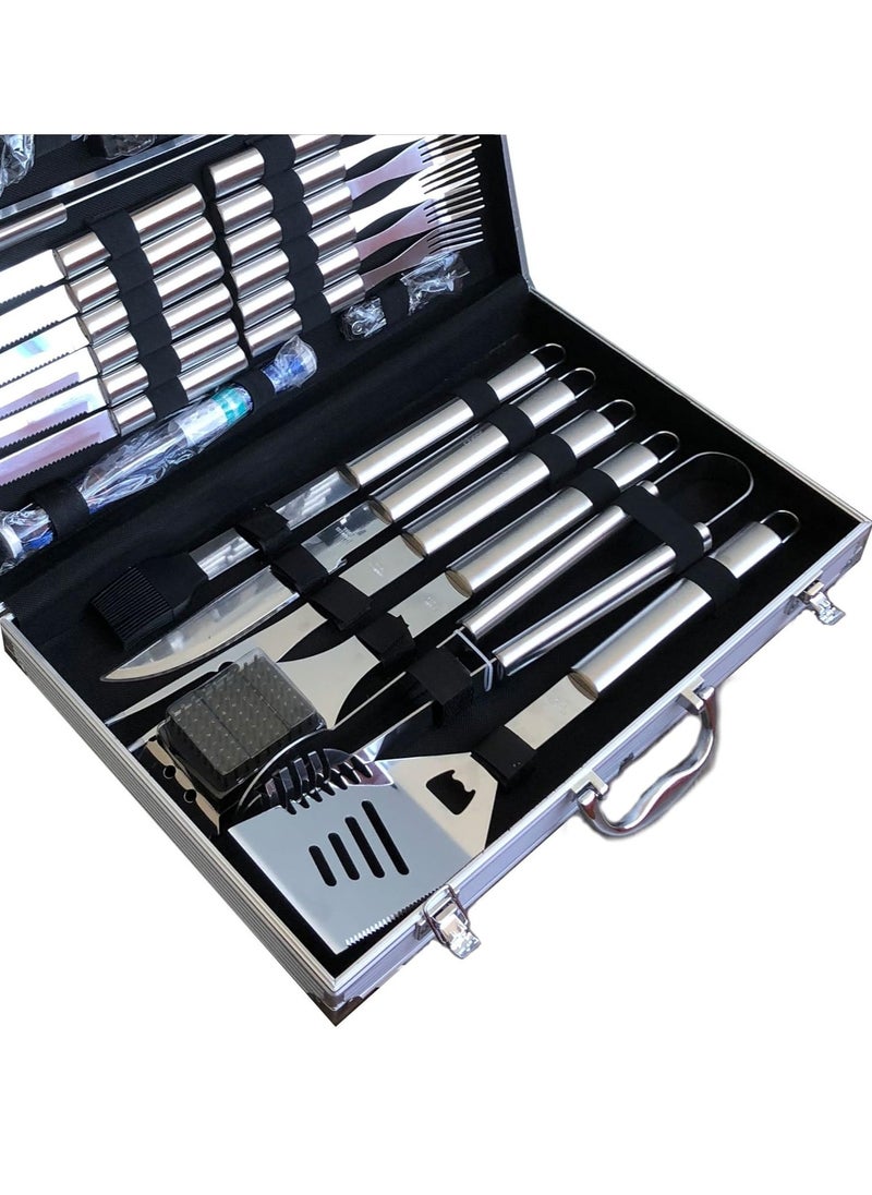BASURRAH 33 Piece BBQ Tool Set Professional Stainless Steel BBQ Tool Set Includes Flat Spatula, Knives, Forks, Tongs and Many Other BBQ Accessories  - Image 5