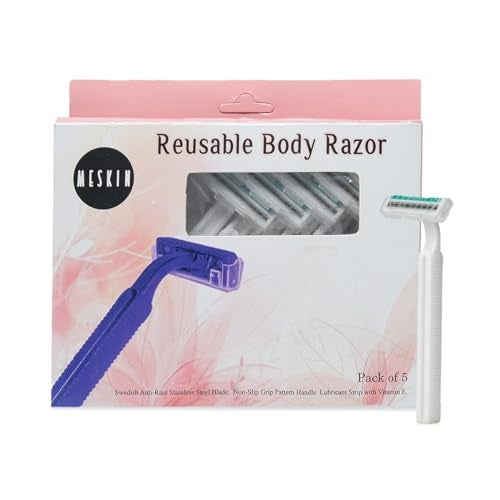 MESKIN 10Pcs Reusable Body Razor with Aloe Vera Lube Strip Pain-free Body Hair Removing Tool Stainless Steel Blade with Anti-Slip Handle for smooth Glide Full Body Razor White (Pack of 10) - Image 1