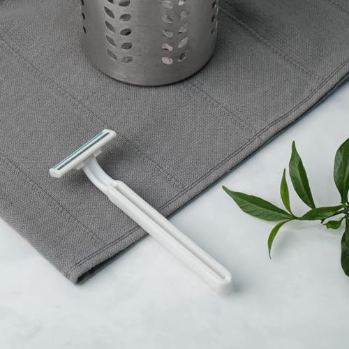 MESKIN 10Pcs Reusable Body Razor with Aloe Vera Lube Strip Pain-free Body Hair Removing Tool Stainless Steel Blade with Anti-Slip Handle for smooth Glide Full Body Razor White (Pack of 10) - Image 2