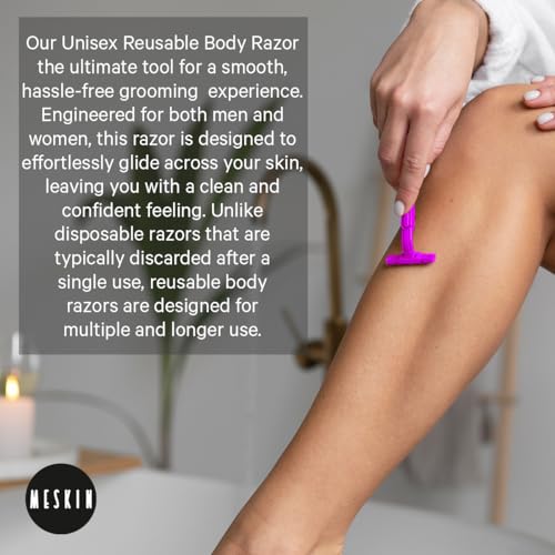 MESKIN 10Pcs Reusable Body Razor with Aloe Vera Lube Strip Pain-free Body Hair Removing Tool Stainless Steel Blade with Anti-Slip Handle for smooth Glide Full Body Razor White (Pack of 10) - Image 3