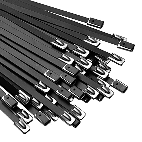 OFFO Black Metal Zip Ties 95 PCS 118 in Ties Premium Heavy Duty Stainless Steel Wire Multifunctional Locking Exhaust Wrap Flexible Durable - Image 1