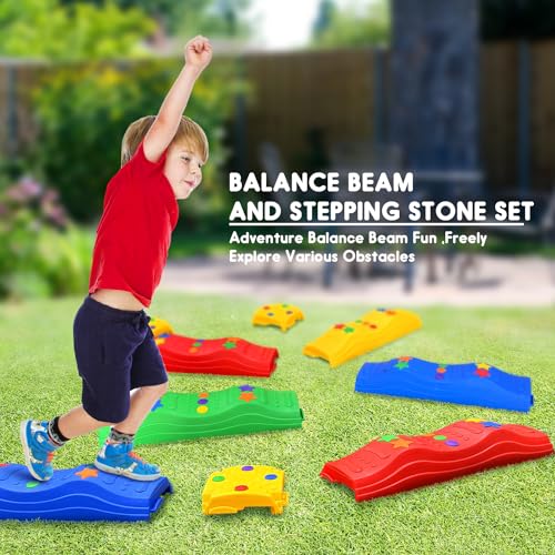 MOCUTEEN Kids Balance Beam Toddler Stepping Stones Max Load 220LBS 12 PCS NonSlip Textured Surface Rubber Pads Bottom Promote Agility Coordination Five Star Pattern - Image 5