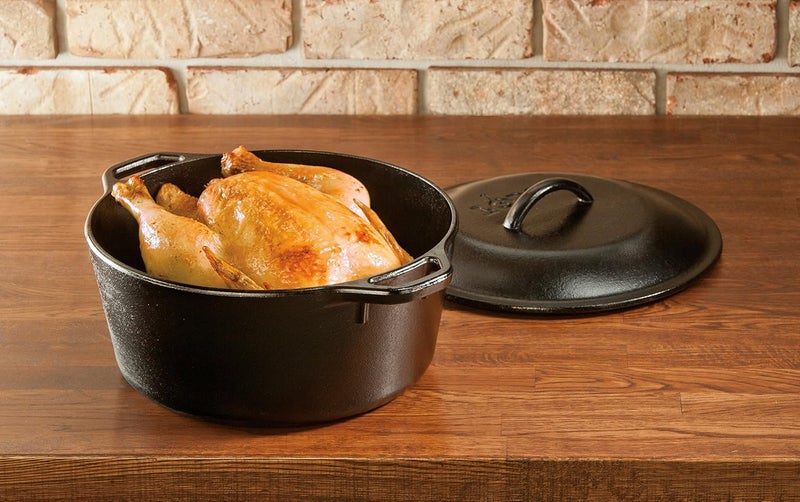 Lodge L8DOL3HH41PLT Cast Iron Dutch Oven with Handle Holders, 5 quart, Black/Red - Image 5