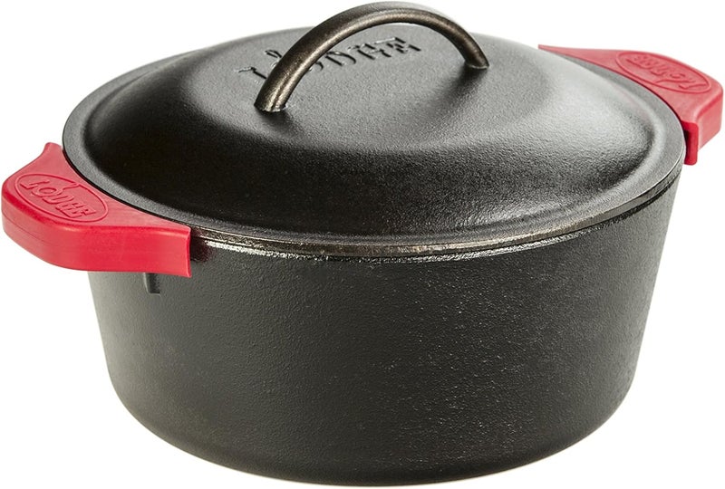 Lodge L8DOL3HH41PLT Cast Iron Dutch Oven with Handle Holders, 5 quart, Black/Red - Image 2