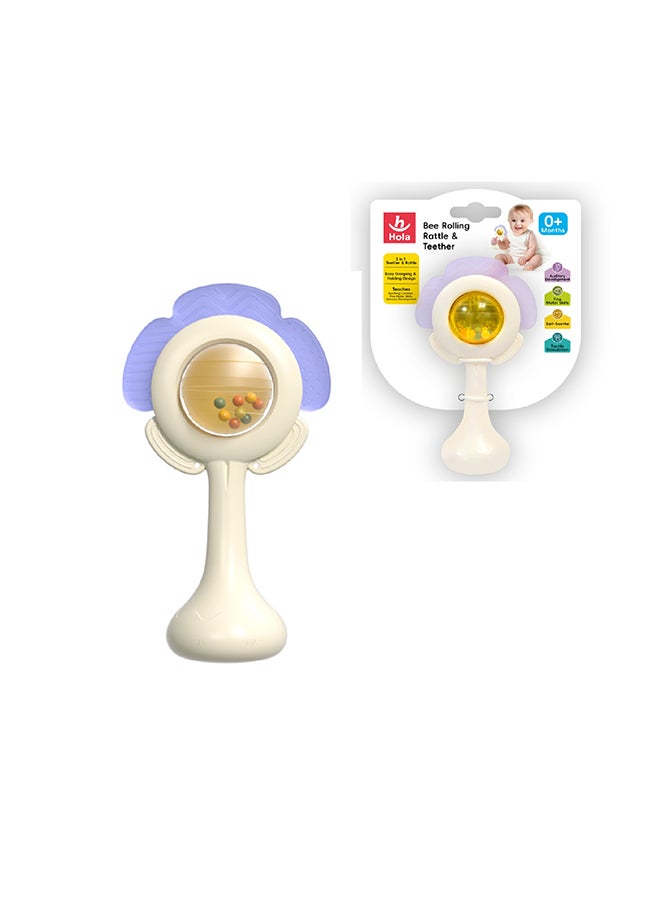 Hola Bee Rolling Rattle & Teether for Babies – 2-in-1 Soothing Teether and Interactive Rattle with Suction Base, Fine Motor Skills, Sensory Play, High Chair Stay-Put Toy - Image 2