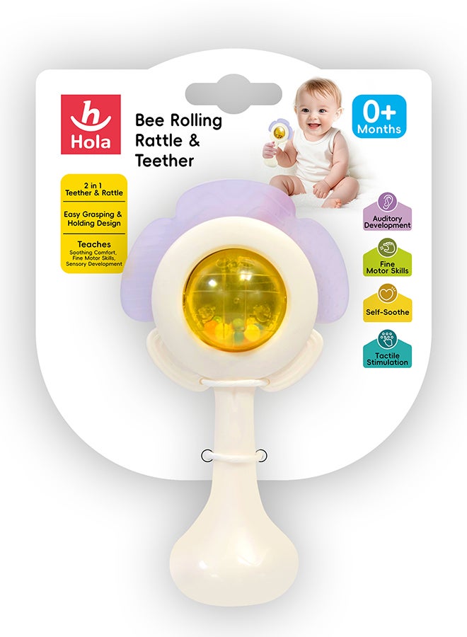 Hola Bee Rolling Rattle & Teether for Babies – 2-in-1 Soothing Teether and Interactive Rattle with Suction Base, Fine Motor Skills, Sensory Play, High Chair Stay-Put Toy - Image 3