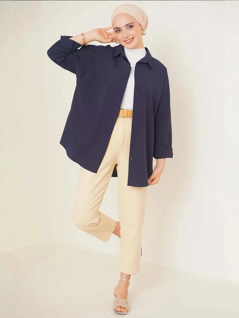 بيغ دارت قميص بوبلين بقصة مريحة مع إغلاق بأزرار