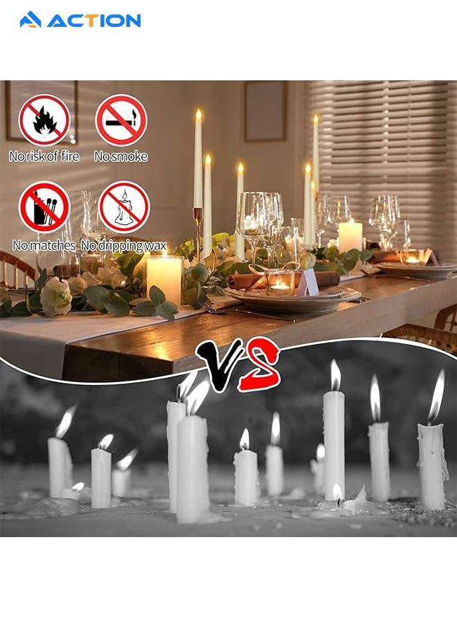 ACTION 6 Pack Flameless Taper Candles, Realistic Flickering Battery Operated Candlesticks, White Led Plastic Candle Safe For Weddings, Table Decor And Christmas - Image 5