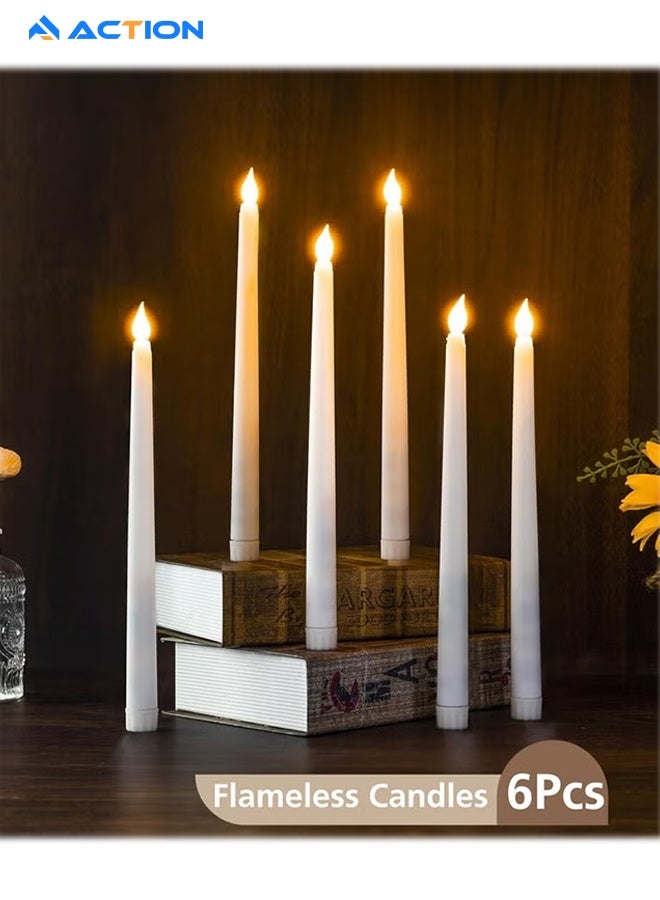 ACTION 6 Pack Flameless Taper Candles, Realistic Flickering Battery Operated Candlesticks, White Led Plastic Candle Safe For Weddings, Table Decor And Christmas - Image 1