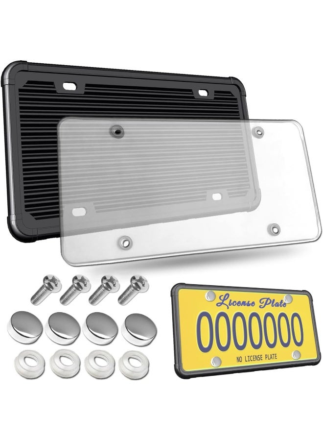 Aootf License Plate Protector-2020 New Flat Clear Novelty Plate Cover with Silicone License Plate Frame for Car Tag - Image 1