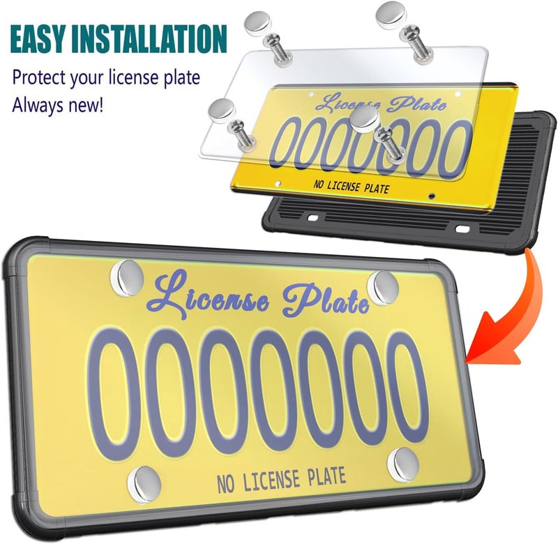 Aootf License Plate Protector-2020 New Flat Clear Novelty Plate Cover with Silicone License Plate Frame for Car Tag - Image 2