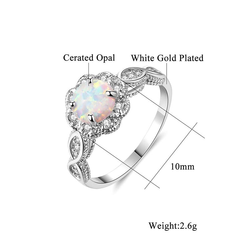 CiNily White Opal Rings for Women-White Gold Plated Engagement Anniversary Ring Gemstone Opal Jewelry Size 7 - Image 3