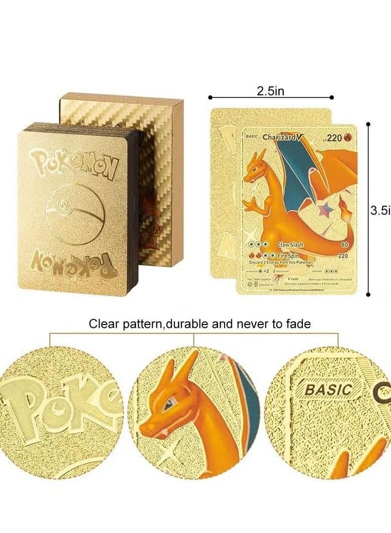 55 Pcs Gold Foil Cards Pokemon Cards Vmax Gx Energy Card Series Rare Battle Trainer Kids Cards Special Custom Collection Cards  - Image 3
