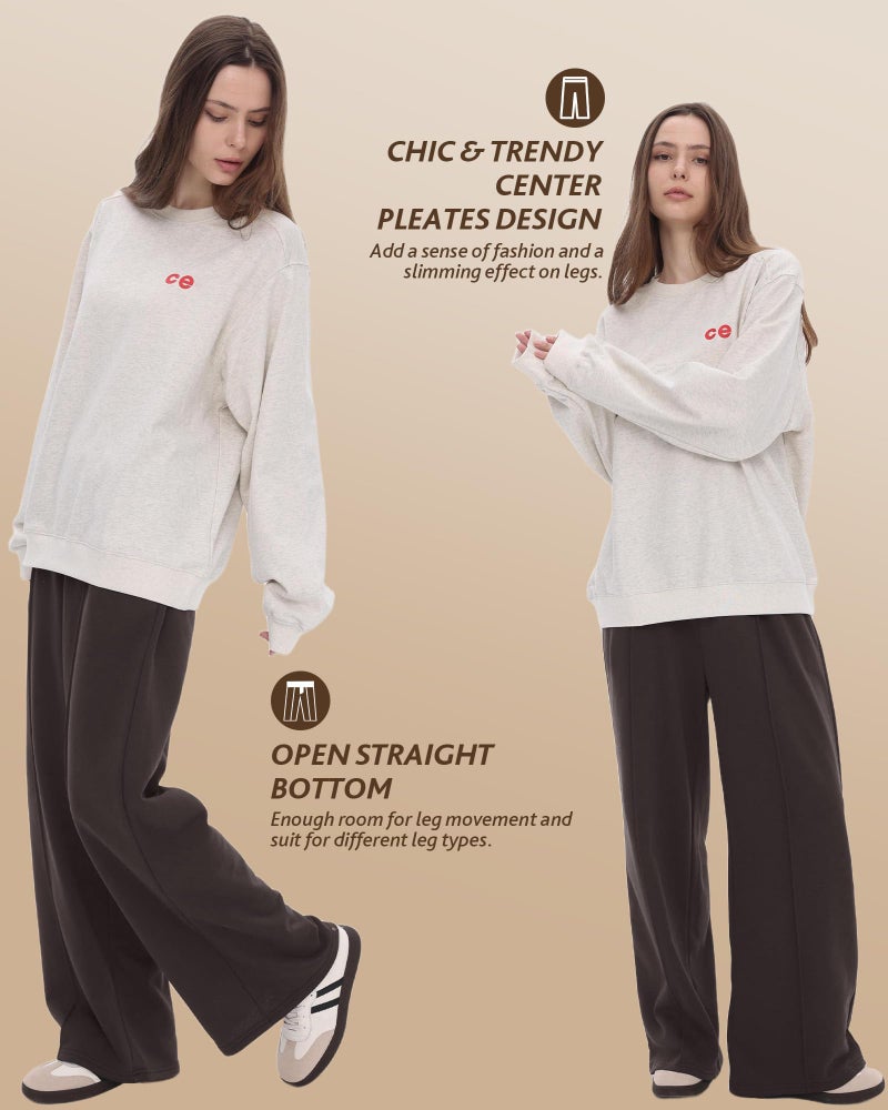 CAMPSNAIL Wide Leg Sweatpants Women - Baggy High Waisted Straight Leg Loose Sweat Pants with Chic Seams Drawstring Pockets - Image 2